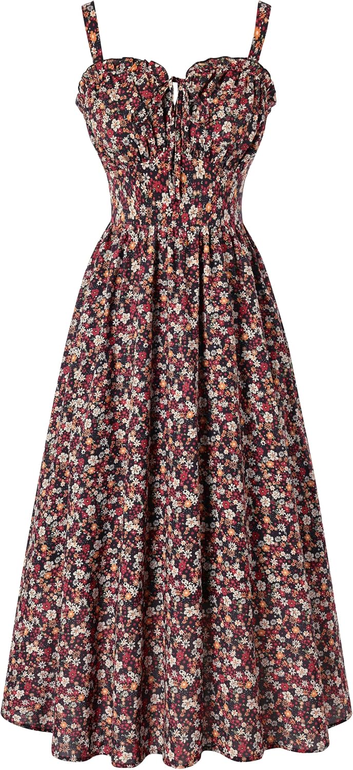 Scarlet Darkness Floral Corset Dress Summer Dresses for Women 2025 Wedding Guest Dress Cottagecore Fairy Dresses