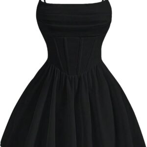 GORGLITTER Women’s A Line Flowy Ruffle Mini Corset Dresses Cocktail Dress