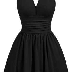 GORGLITTER Women’s Flowy Halter Neck Mini Dresses Ruffle Skater Dress