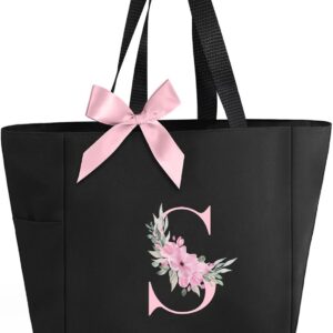 Vavabox A-Z Initial Personalized Tote Bag, Waterproof Gifts for Women, Bridesmaids, Mom, Teachers, Friends