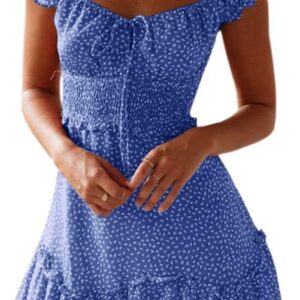 YOBECHO Womens Summer Ruffle Sleeve Sweetheart Neckline Printing Dress Mini Dre