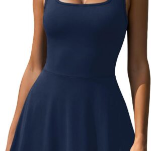 NIASHOT Women’s Athletic Dress with Built-in Shorts & Pockets Workout Tennis Golf Active Wear U Neck A-line Dresses