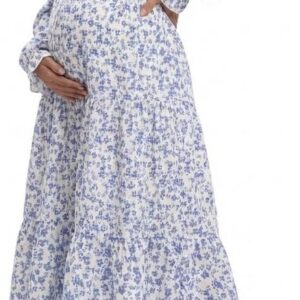 Women’s Fall Long Sleeve Maternity Maxi Dress Flowy Tiered A Line Photoshoot Baby Shower Dress