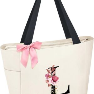 Vavabox A-Z Initial Personalized Tote Bag, Waterproof Gifts for Women, Bridesmaids, Mom, Teachers, Friends