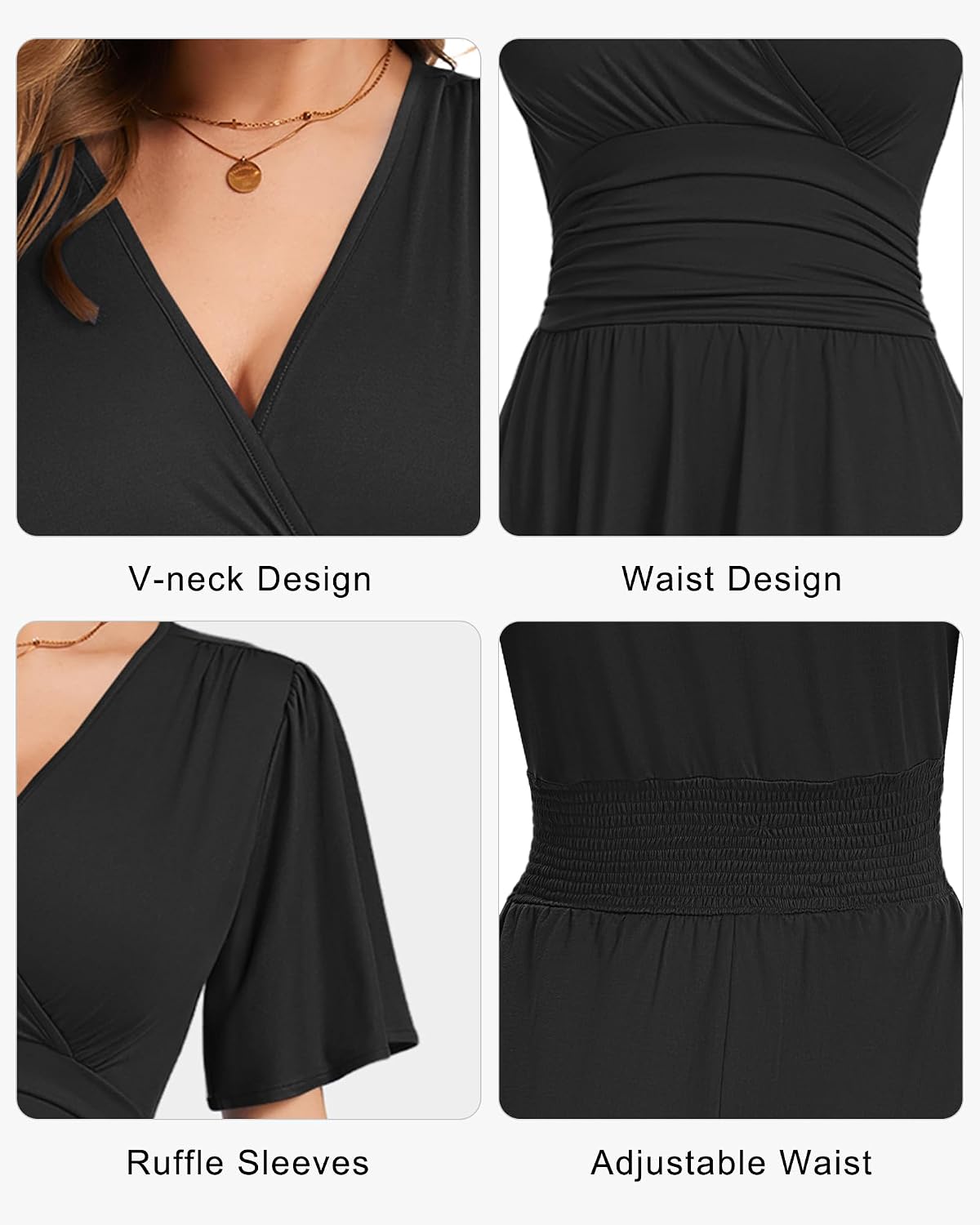 WNEEDU Womens Summer Dresses Wrap Waist V Neck Elegant - Image 6