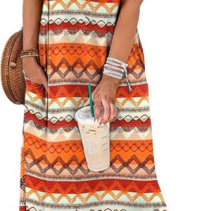 WIHOLL Womens Summer Maxi Dress Casual Ladies Dresses Elegant Sleeveless Maxi Dresses for Women UK with Split and Pockets