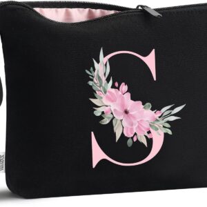 Vavabox Personalised Initial Make Up Bag, Gifts for Women (S, Black)