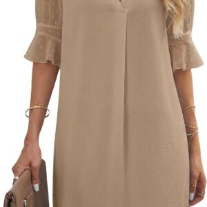 KISSMODA Women Summer Casual Dress Ruffle Sleeve V Neck Shift Shirt Dresses