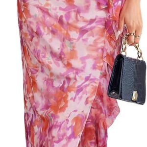 Simplee Women Floral Ruffle Bodycon Maxi Dress 2026 Summer Spaghetti Strap V Neck Mesh Slit Wedding Guest Beach Party Dresses