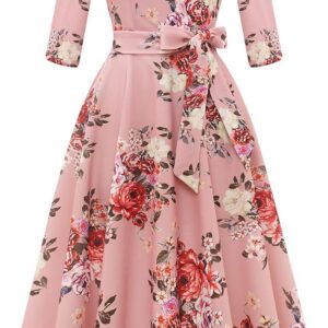 DRESSTELLS Velvet Cocktail Dresses for Women, Winter Holiday Dress, 3/4 Long Sleeves Party Formal Dress