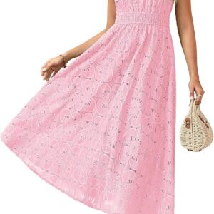 GRACE KARIN Women’s Boho V-Neck Floral Fancy Dress Casual Pleated Loose A-line Maxi Short Sleeve Dresses Bohemian Beach Holiday Dress with Pockets