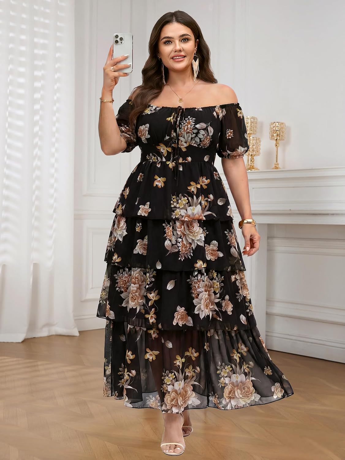 SCOMCHIC Womens Plus Size Maxi Dress Wedding Guest Cocktail Evening Party Elegant Short Sleeve Tiered Split Long Dresses - Image 2