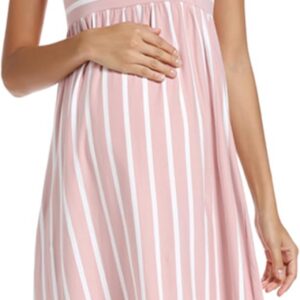 Ecavus Womens Maternity Tank Dress Stripe Color Block Sleeveless Knee Length for Baby Shower