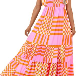 CURBODO Women’s Summer Maxi Dress Boho Spaghetti Straps Casual Long A-line Smocked Beach Dress Square Neck Flowy Sun Dress