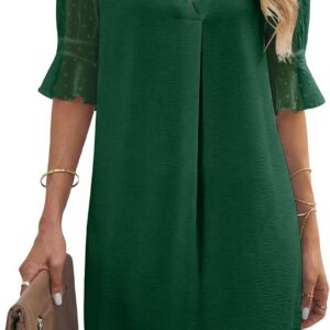 KISSMODA Women Summer Casual Dress Ruffle Sleeve V Neck Shift Shirt Dresses