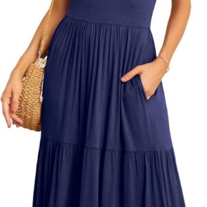 GRECERELLE Womens Summer Maxi Dress Casual Short Sleeve Crew Neck Swing Flowy Tiered Party Dresses with Pockets for Weddings, Holidays