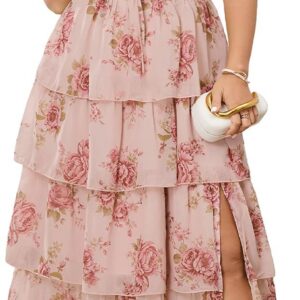SHESTARR Womens Plus Size Maxi Dress Elegant Wedding Guest Cocktail Party Spaghetti Strap Tiered Ruffle Slit Floral Dresses