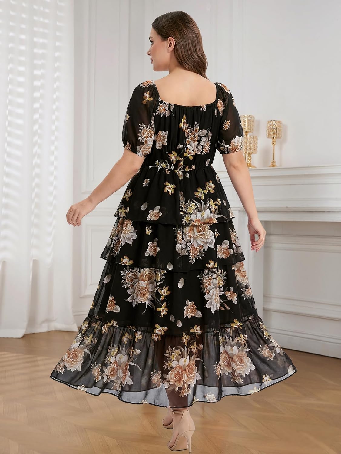 SCOMCHIC Womens Plus Size Maxi Dress Wedding Guest Cocktail Evening Party Elegant Short Sleeve Tiered Split Long Dresses - Image 5