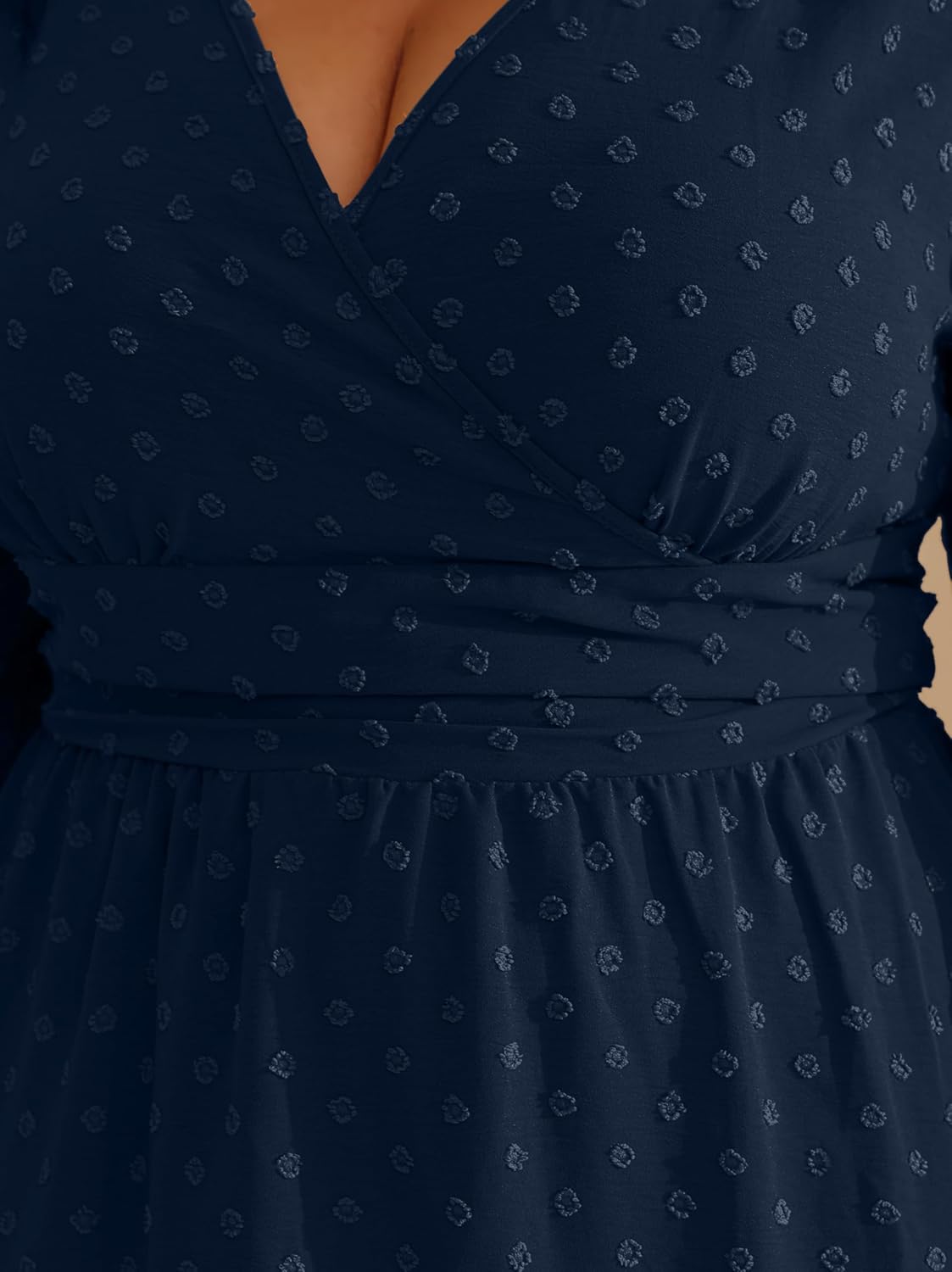 RWJ Women's Plus Size Wrap V Neck Dress Summer Short Sleeve Swiss Dot Empire Waist Casual Holiday Wedding Maxi Dresses - Image 2