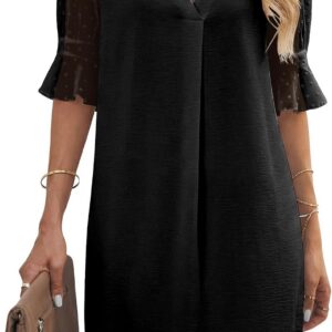 KISSMODA Women Summer Casual Dress Ruffle Sleeve V Neck Shift Shirt Dresses