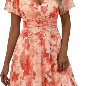 MSBASIC Women’s V Neck Elastic Mesh Elegant Summer Wedding Guest Dress
