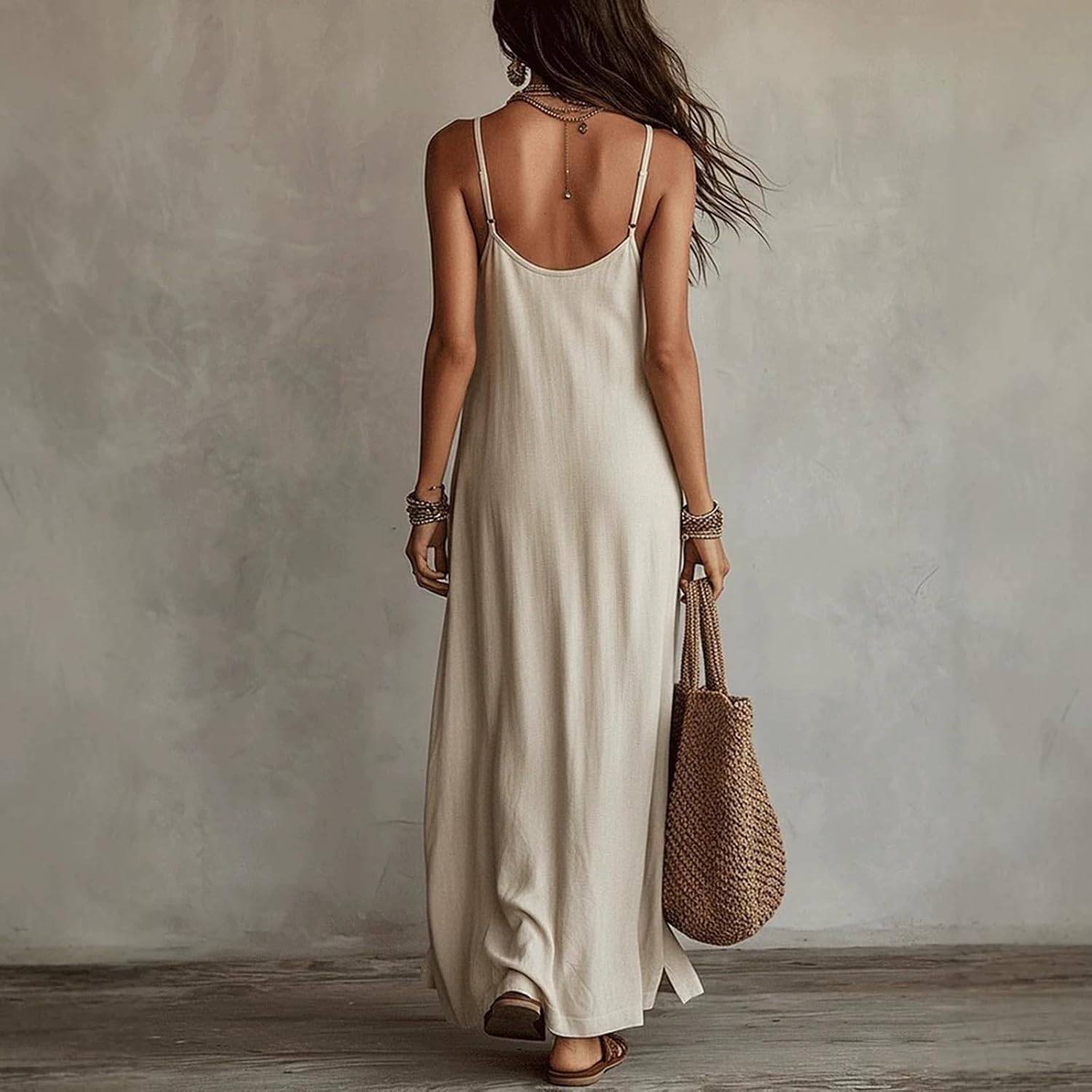 Women UK Spaghetti Strap Flowy Maxi Dress Loose Sleeveless Cami Long Sundress Casual Summer Beach Vacation Cover Up - Image 3