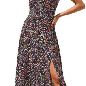 Roman Floral Print Dress for Women UK Ladies Sweetheart Neck Ruched Midi Maxi Long Length Short Sleeve Flattering Casual Summer Spring Party Evening Going Out