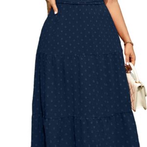 RWJ Women’s Plus Size Wrap V Neck Dress Summer Short Sleeve Swiss Dot Empire Waist Casual Holiday Wedding Maxi Dresses