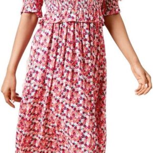 Dorothy Perkins Petite Floral Shirred Bodice Puff Sleeve Midi Dress