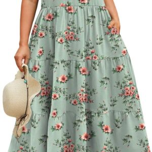 IN’VOLAND Womens Plus Size Short Sleeve Dress Summer Midi Casual Tiered V-Neck Aline Flowy Loose Dresses with Pockets