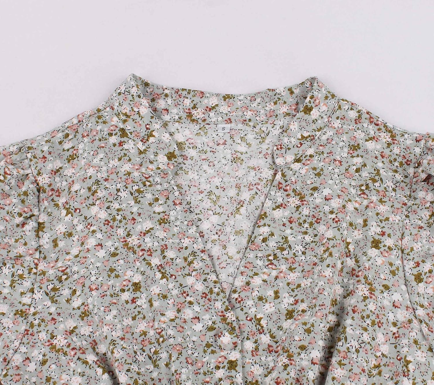 Wellwits Women's Collared V Neck Shirred Ditsy Floral Vintage Dress - Image 3