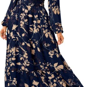 Simplee Women’s Floral Boho Long Sleeve Maxi Dress V Neck Empire Waist Swing Flowy Wedding Guest Dress
