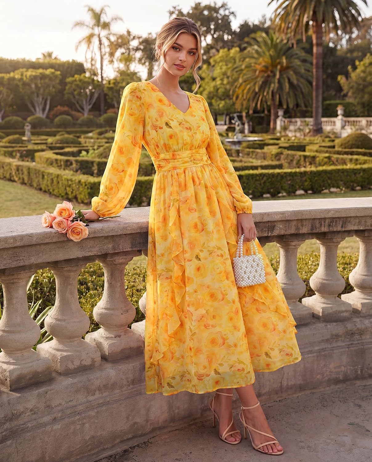 GRACE KARIN Women's Long Sleeve A-Line Ruffles Floral Dress with Pockets - Image 2