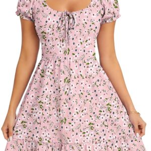 AUSELILY Women Summer Dress Puff Sleeves Ladies Dress Casual with Pocket