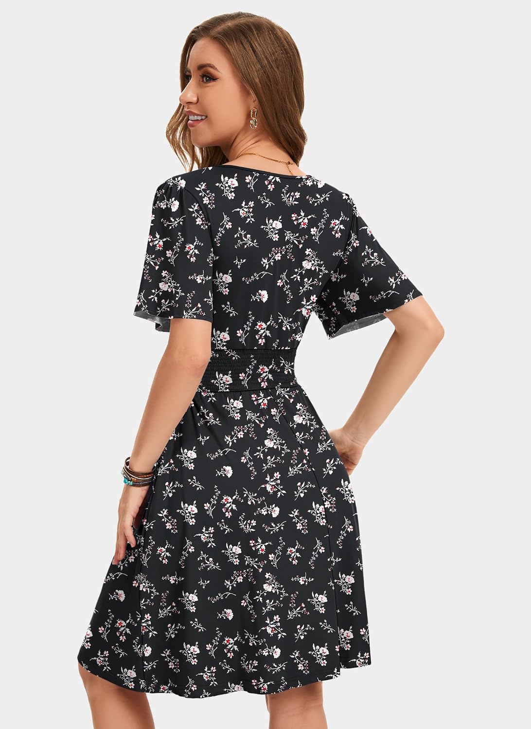 WNEEDU Womens Summer Dresses Wrap Waist V Neck Elegant - Image 4