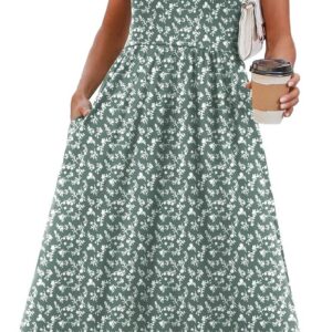WIHOLL Women’s Summer Sleeveless Maxi Dresses Casual Loose Tank Long Dress with Pockets Beach Vacation Clothes