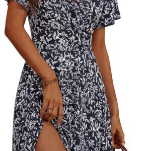 Cicy Bell Women’s Floral Summer Dress A-Line Mididress with V Neck Wrap Short Sleeve Casual Beach Party Dresses