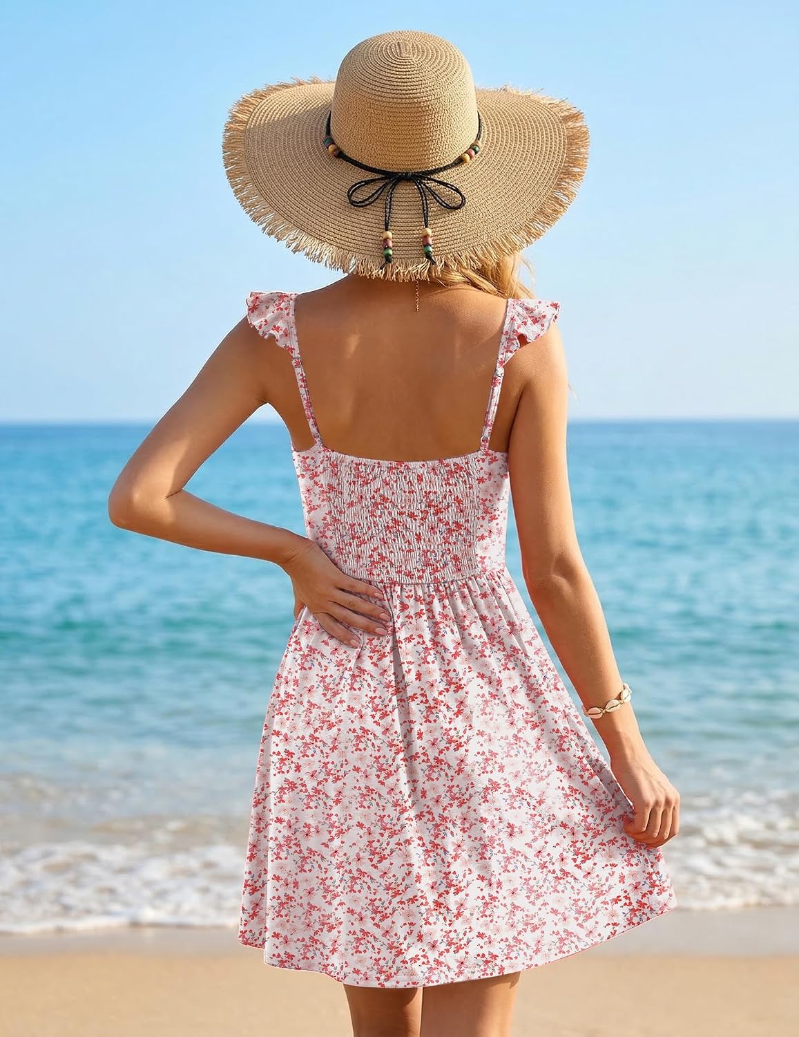 Gleeneat Womens Casual Mini Dresses Sweetheart Neckline Floral A Line Flowy Ruffle Sleeve Summer Boho Beach Sundress 2026 - Image 3