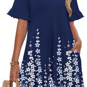 Zeagoo Summer Dress for Women A Line Short Dresses V Neck Ruffle Sleeve Dress Casual Floral Holiday Dresses with Pockets S-XXL