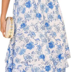 GRACE KARIN Women Summer Dress Square Neck Smocked A-line Floral Dresses