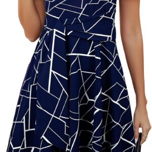 Mokayee Womens Summer Short Sleeve V Neck Fit and Flare A Line Business Casual Wedding Guest Work Dresses with Pockets