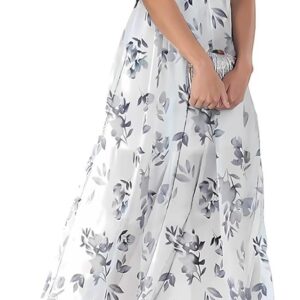 Women Dresses Womens Summer Short Sleeve Elegant Wrap Floral Print Flowy Boho Maxi Dress Chiffon V Neck Cute Wedding Prom Cocktail Long Dresses