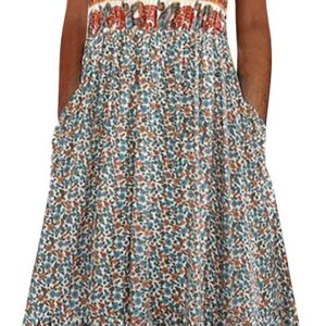Women’s Summer Casual Dresses Sale Clearance Basic Dresses Ladies Fashion Sexy Sleeveless Pockets Round Neck Floral Print Dress Loose Beach Holiday Vacation Bohemian Midi Sundress Beachdress Dress