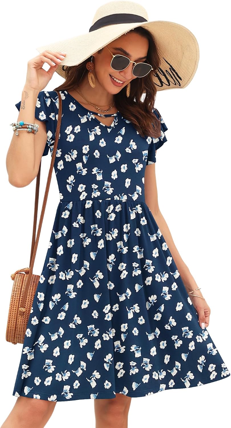 PLOKNRD Women's Summer Ruffle Sleeve Midi Dress with Pockets - Image 2