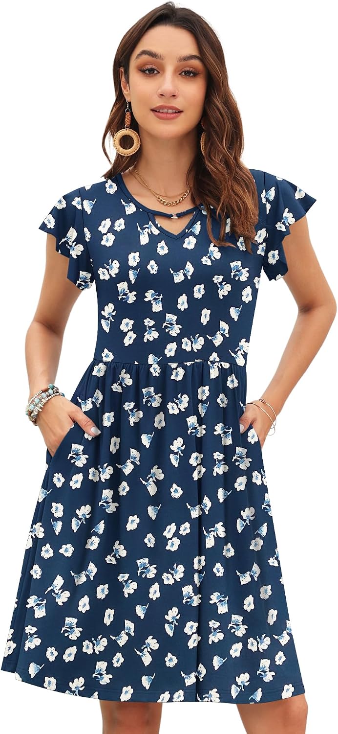 PLOKNRD Women's Summer Ruffle Sleeve Midi Dress with Pockets - Image 3