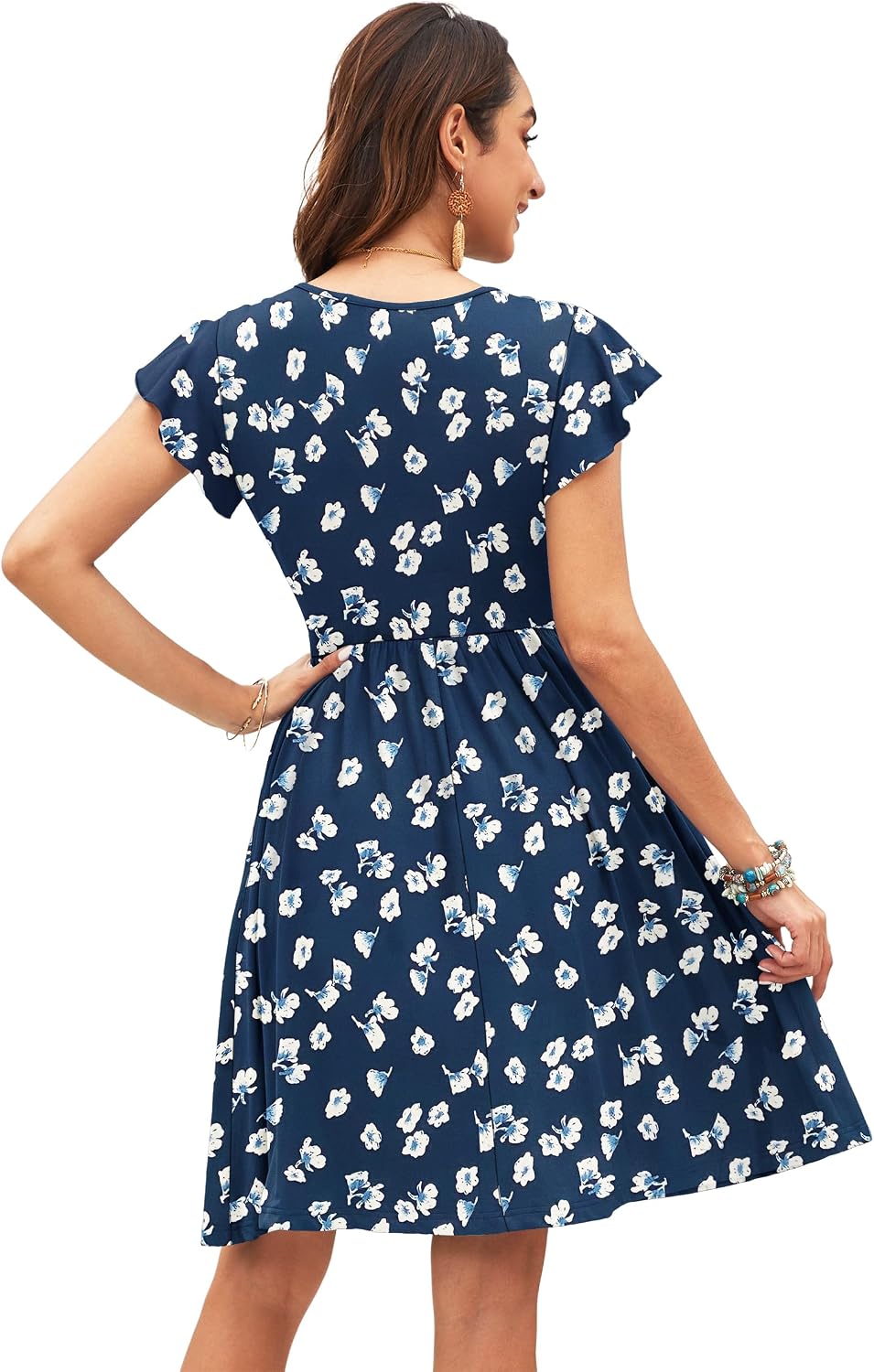 PLOKNRD Women's Summer Ruffle Sleeve Midi Dress with Pockets - Image 4