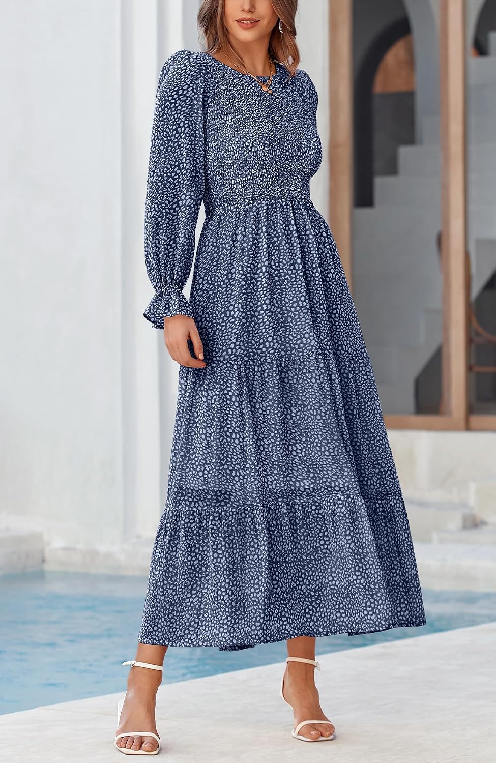 BTFBM Women Casual Long Sleeve Crew Neck Fall Dress Bohemian Relaxed Fit Floral Flowy Maxi Dresses Tiered Cocktail Dress - Image 2