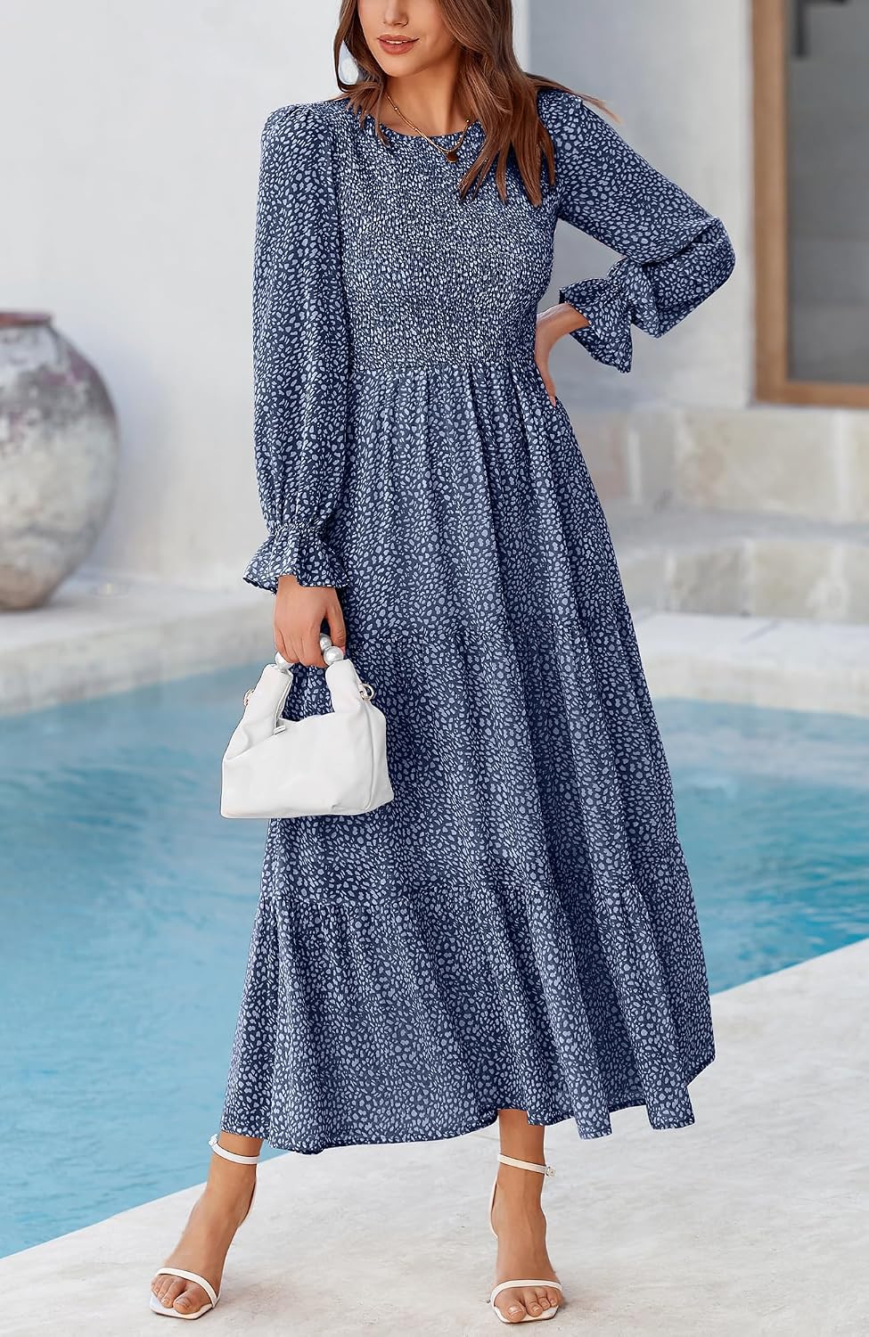 BTFBM Women Casual Long Sleeve Crew Neck Fall Dress Bohemian Relaxed Fit Floral Flowy Maxi Dresses Tiered Cocktail Dress - Image 3