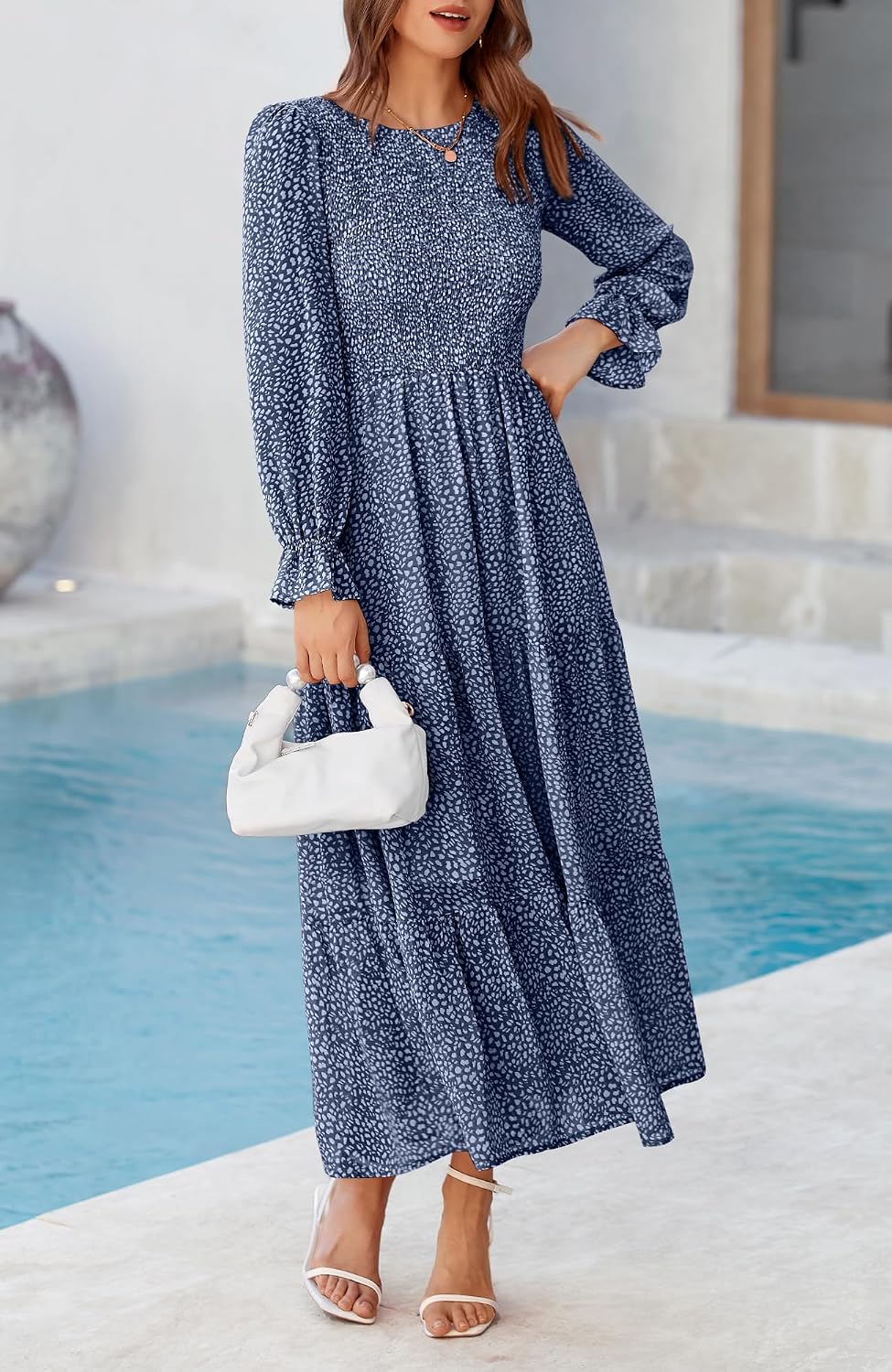 BTFBM Women Casual Long Sleeve Crew Neck Fall Dress Bohemian Relaxed Fit Floral Flowy Maxi Dresses Tiered Cocktail Dress - Image 5