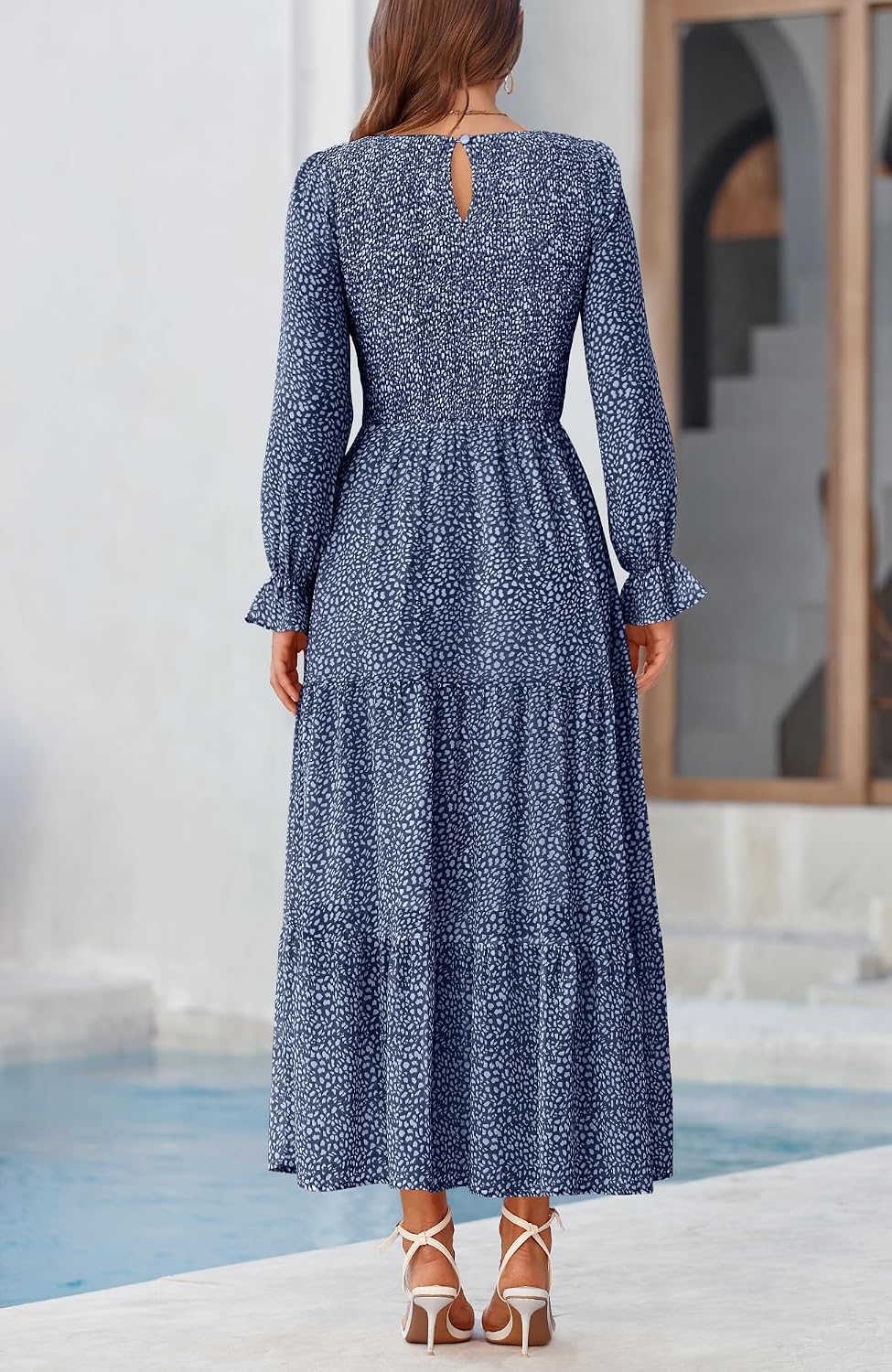 BTFBM Women Casual Long Sleeve Crew Neck Fall Dress Bohemian Relaxed Fit Floral Flowy Maxi Dresses Tiered Cocktail Dress - Image 6